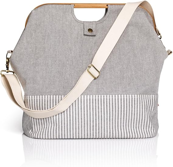 Prym Store & Travel Canvas and Bamboo Bag, Grey, 40.5 x 25 x 45 cm