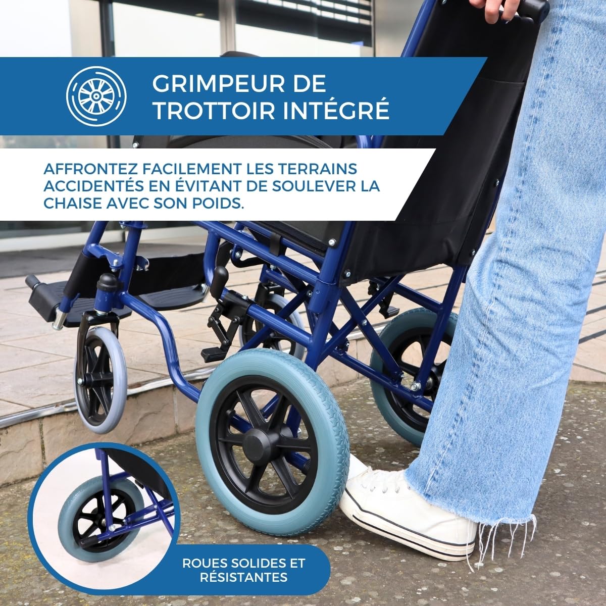 Mobiclinic®, Fauteuil roulant pliant, Maestranza, Freins de stationnement, Siège 45 cm, Repose-pieds amovibles, Accoudoirs pliants et rembourrés, Petites roues, Robuste, Couleur noir