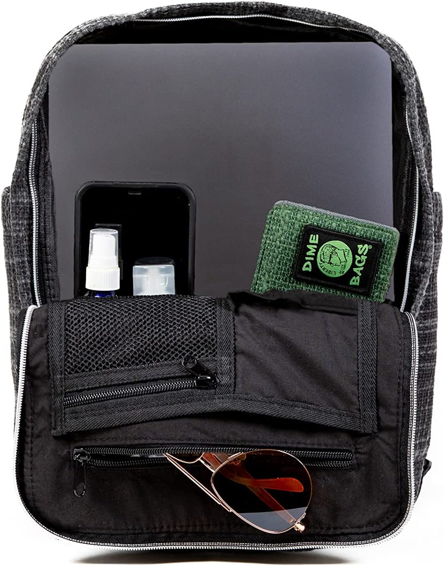 DIME BAGS Classic Laptop Backpack, Hemp Fabric, Everyday Backpack for Traveling, Work, Secret Pocket, Comfortable Adjustable Straps, Padded Interior, Hot Box (Black)