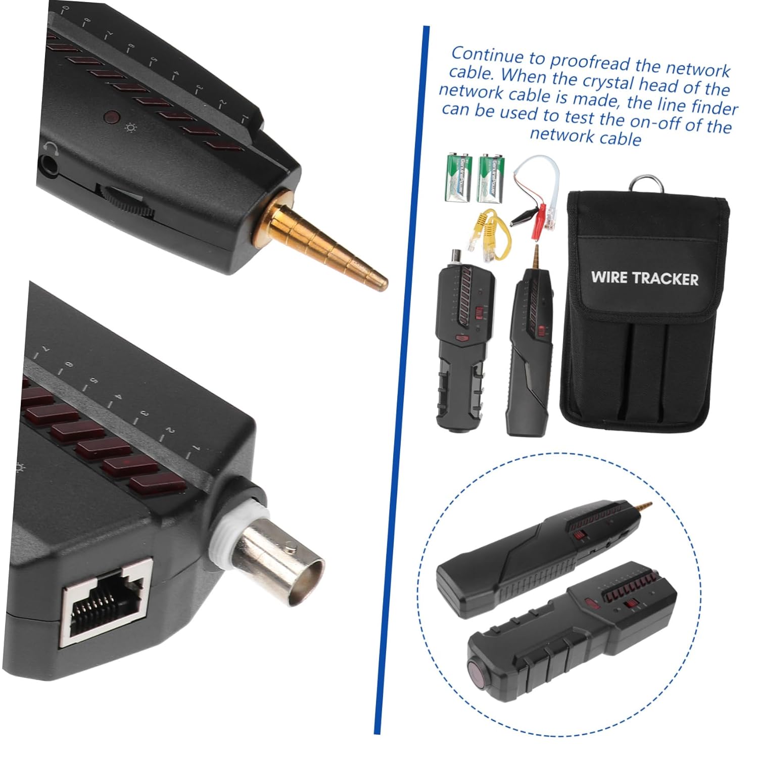 1set Network Cable Tester Multi-Function Wire Tracer Toner Distance Ethernet Line Transmitter Receiver Voltage Safe Use for Open Circuit Reverse Connection Testing