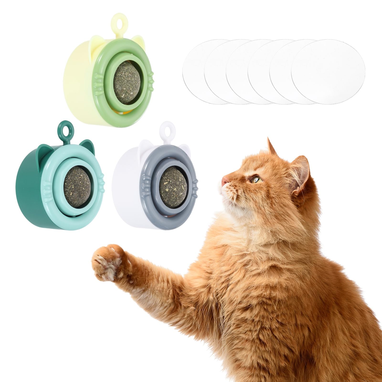 sourcing map Catnip Ball Cat Teeth Cleaning Chew Balls, Rotatable and Cute, Indoor Cat Energy Playing Supplies (3 Colors), Intended for Bedroom/Balcony/Feeding Area