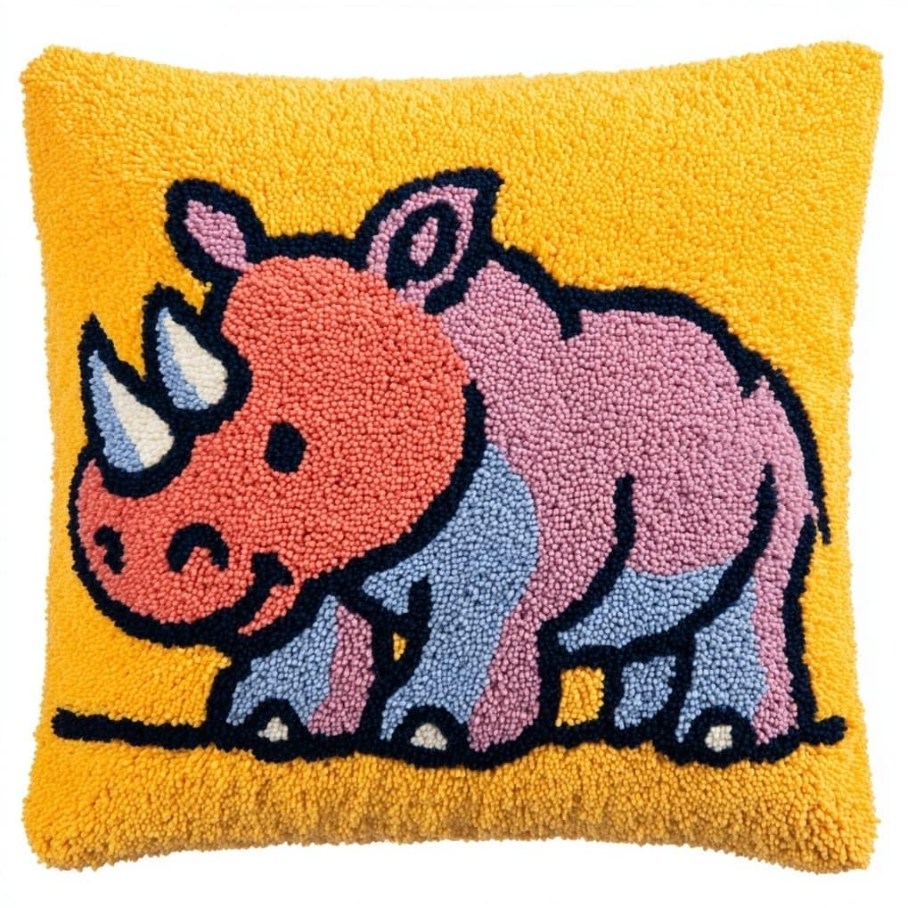 AxiangziK Latch Hook Cushion Kit 17x17in,Cute Rhinoceros