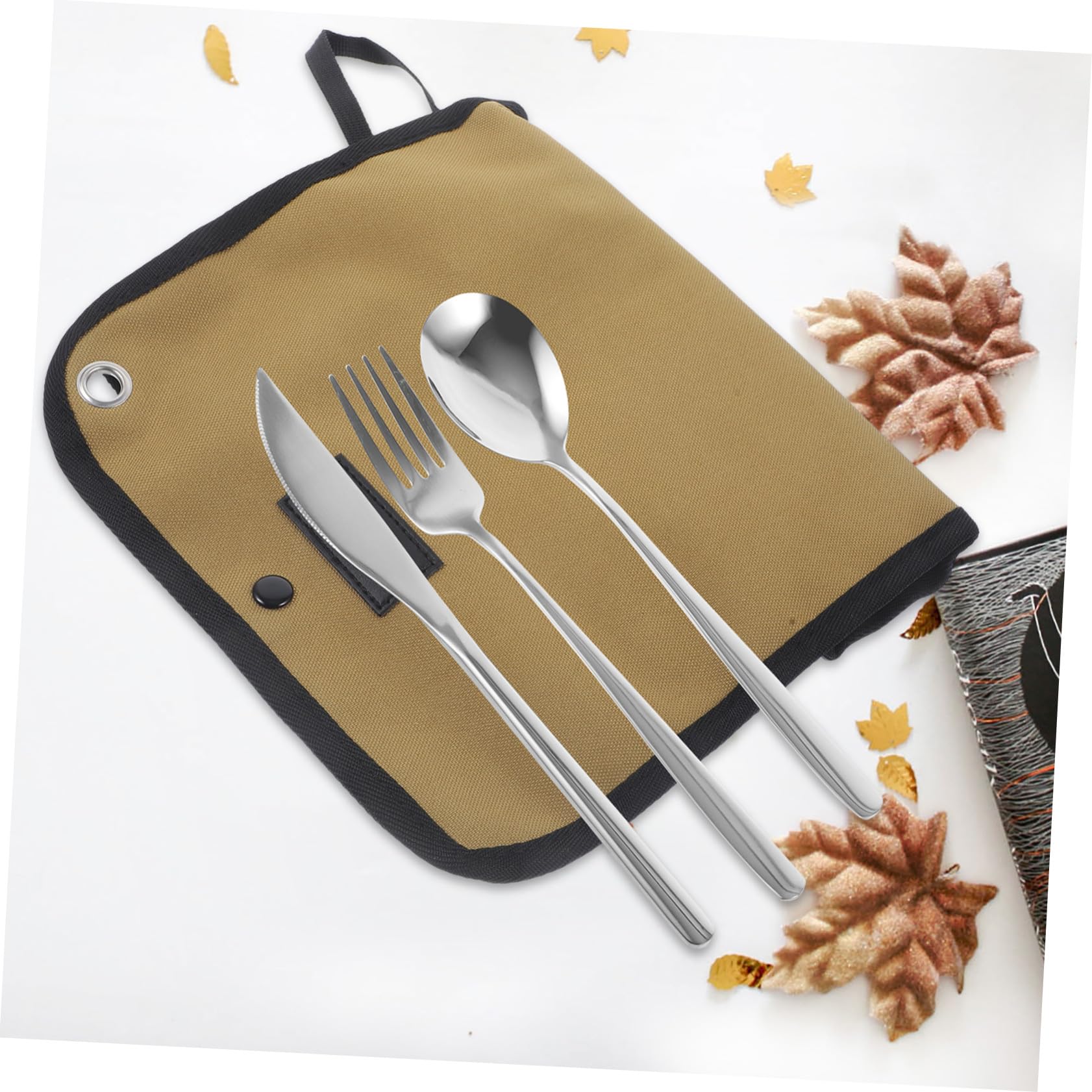Campingbesteck Satz 1 Satz aus Edelstahl mit Nylon Rolltasche | Silber, Leicht und Tragbar, für Camping und Wandern, Kompaktes Outdoor Zubehör für Unterwegs