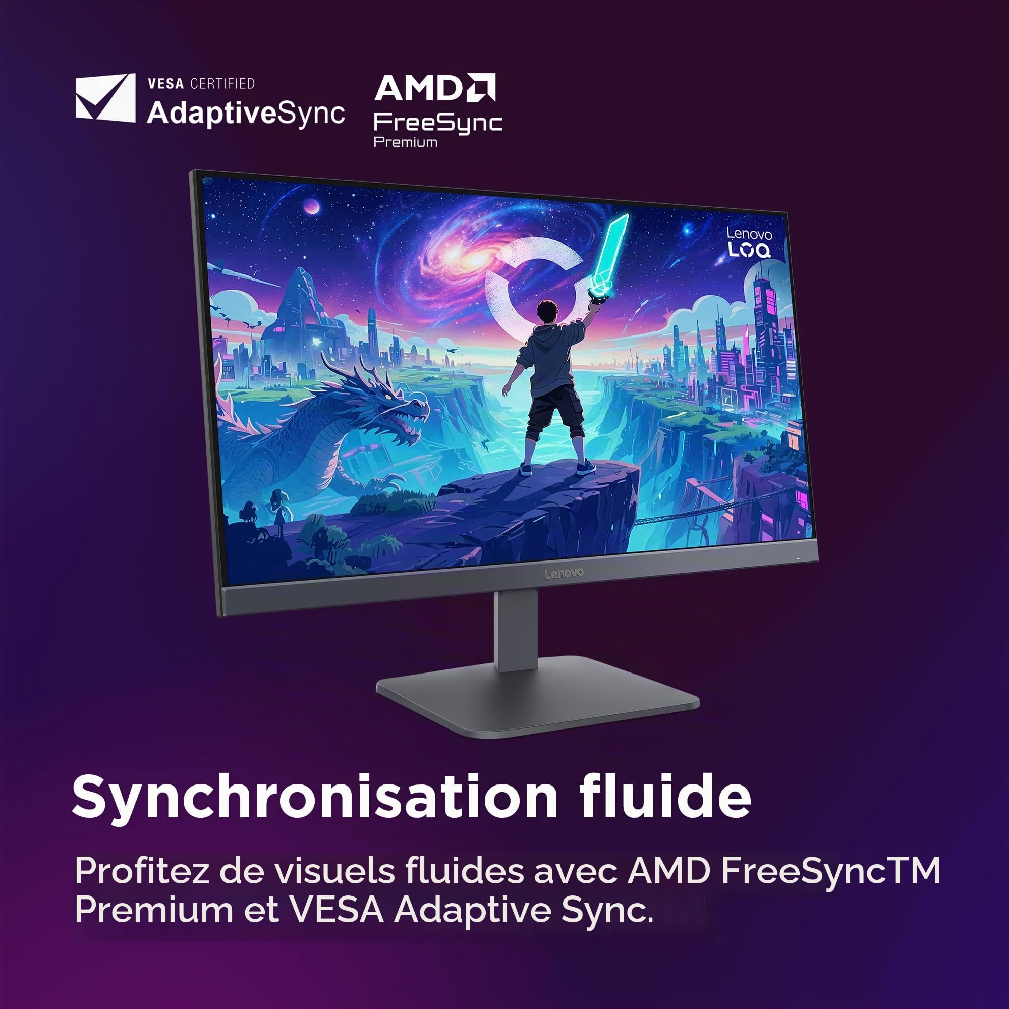 Lenovo LOQ 24-10 - Écran 23.8'' FHD (1920x1080, IPS, 200 Hz, 0.5 ms, 2X HDMI+DP, 99% sRGB, Cable HDMI) - Gris Lunaire