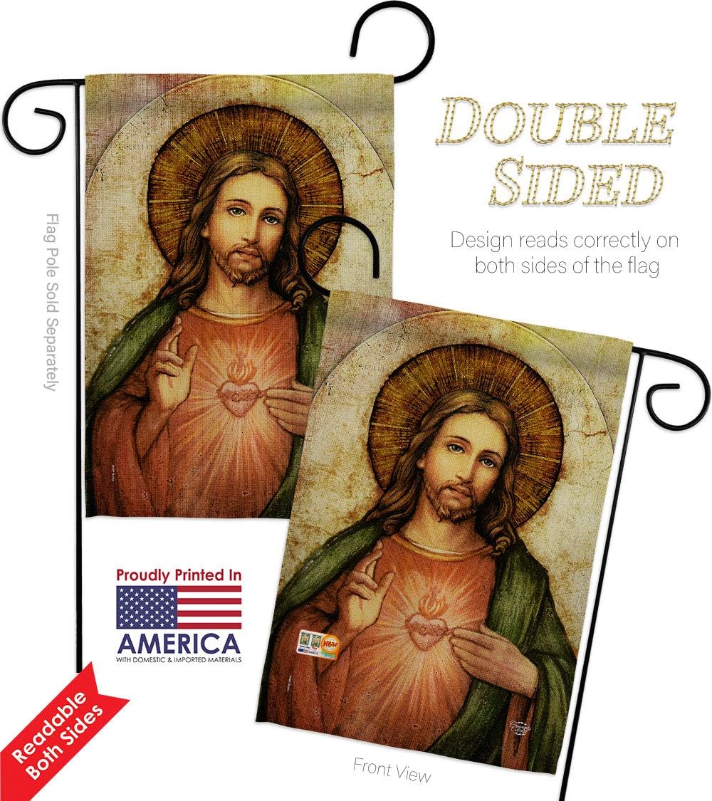 Catholic Gift Sacred Heart of Jesus with USA Flags Home Decor Religious Banner Faith Hope Grace Religion Easter Lawn Porch Outdoor Wall Tapestry Indoor House Banner Small Christian American July 4th Decoration Made In USA