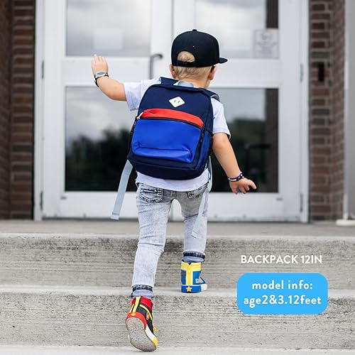 Miniatura 2 de STEAMEDBUN Mochila para niños pequeños para niños pequeños, mochila escolar para niñas, Azul oscuro y rojo, Mini-12 pulg. (no cabe una carpeta),