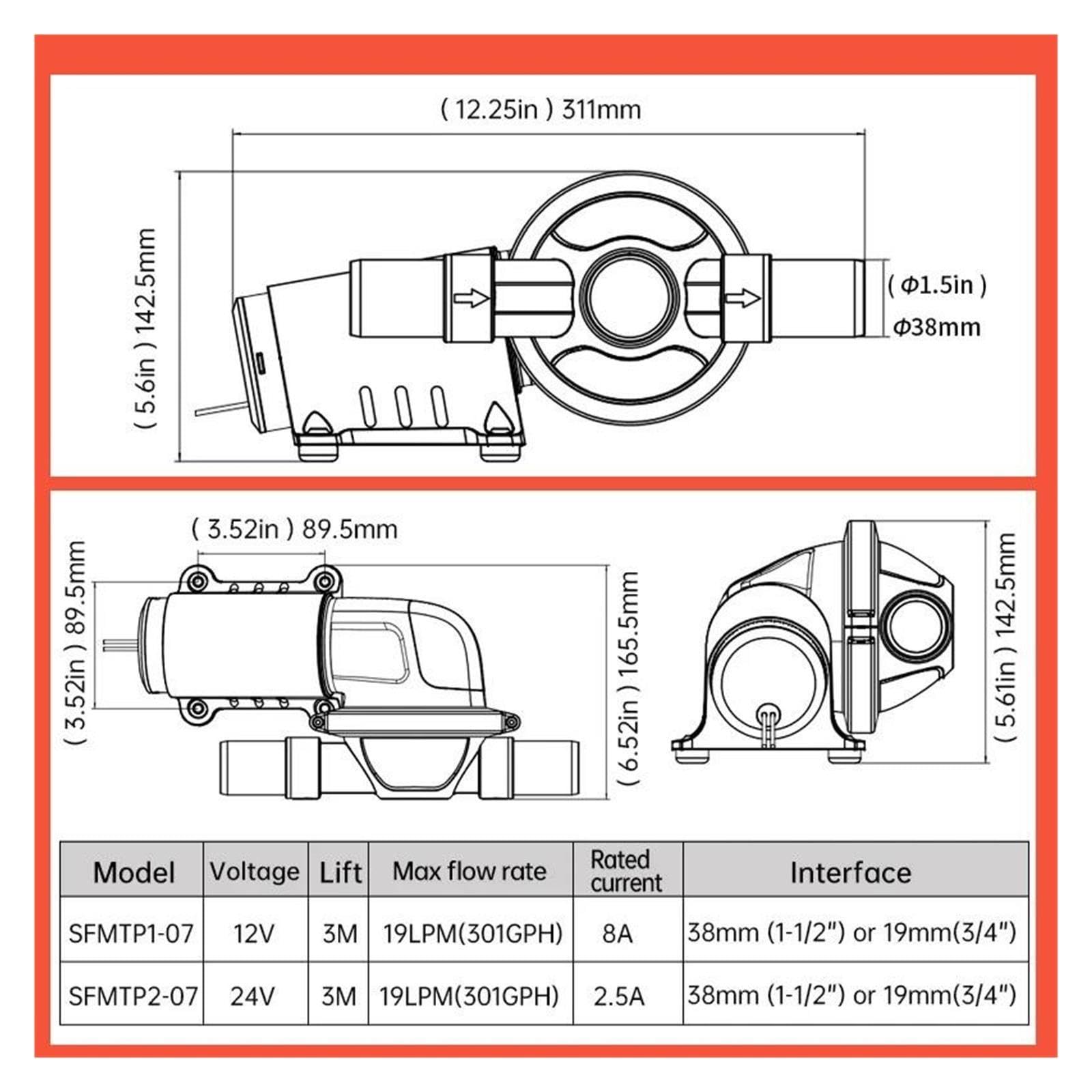 12V 19LPM Abwasserpumpe Marine