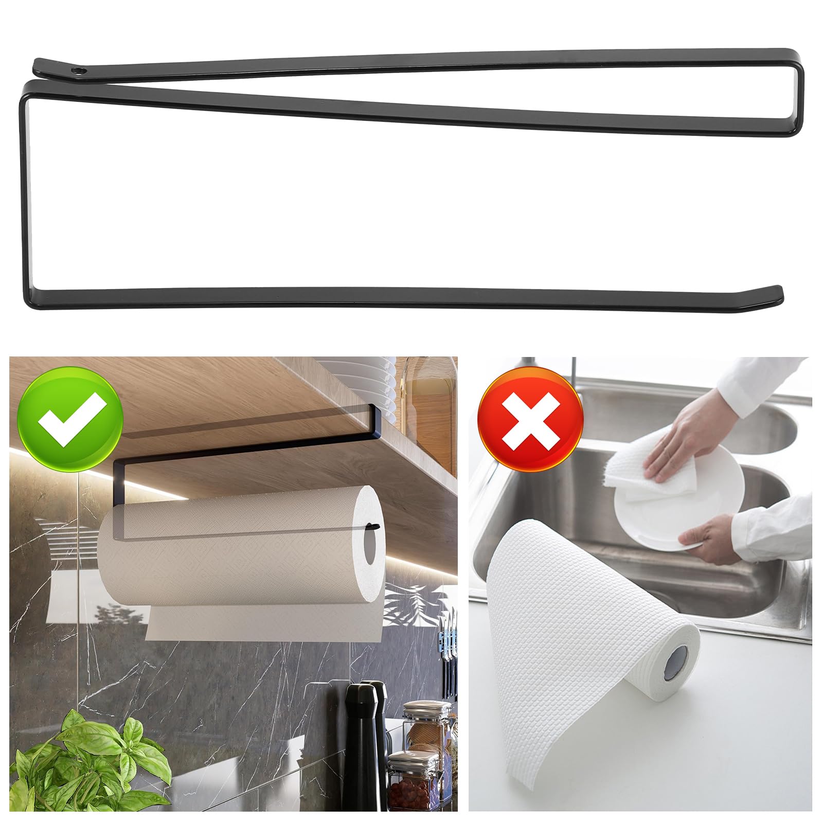 Portarotolo Da Cucina Senza Fori - Supporto Per Carta Da Cucina O Igienica, Nero - Foto 7