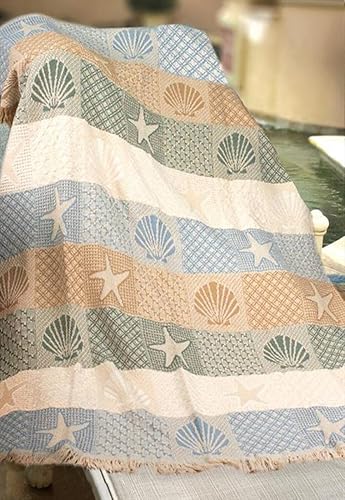 Miniatura 2 de Manta manual de algodón con diseño de conchas marinas por The Seashore de 2 capas, 46 x 60 pulgadas, 46 x 60 x 0.25 pulgadas, multicolor