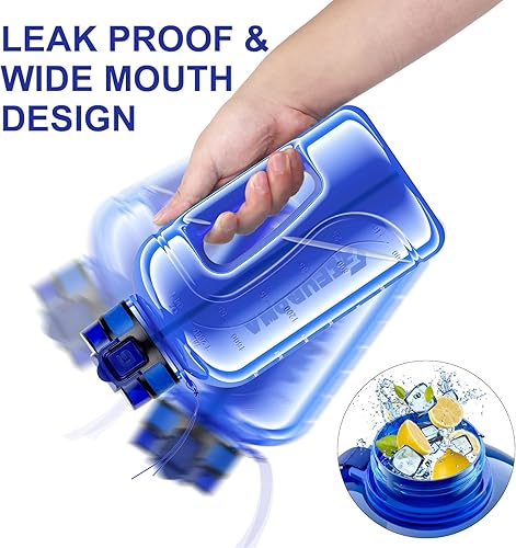 Miniatura 5 de GIFUBOWA Botella de agua de 2L con pajita, botella de medio galón con asa, jarra motivacional para gimnasio, 2 litros con marcador de tiempo