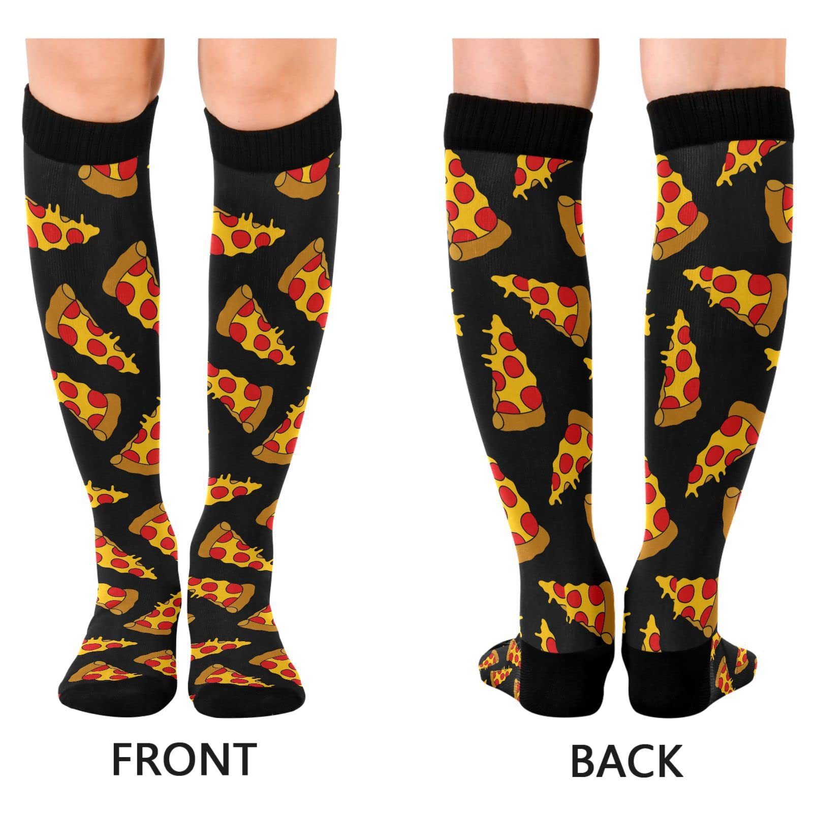 Pizza Black Compression Socks for Women Sock Men Knee High Stockings for Running Athletic Hiking Cycling 1 Pair