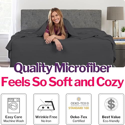 Miniatura 86 de Juego de sábanas de tamaño matrimonial – Juego de sábanas de bolsillo profundo – Juego de 4 piezas con sábana bajera de 21 pulgadas, sábana encimera