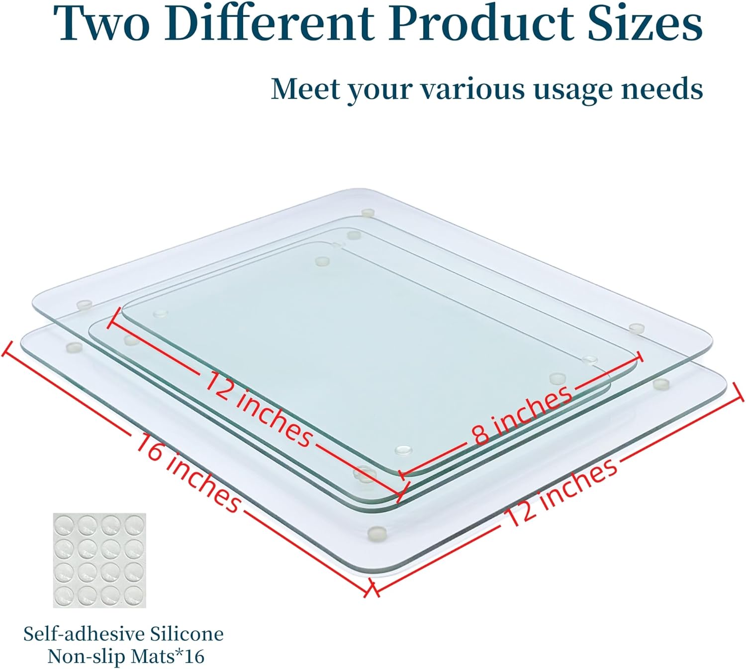 Set of 4 Tempered Glass Cutting Boards for Kitchen, Clear Chopping Board with Non-slip Rubber Feet for Countertop, Rectangle Chopping Block Long Lasting Shatter-Resistant Heat-Resistant, 2 Size