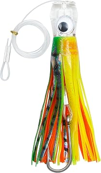 Trolling Lures Saltwater, 6/9inch Offshore Big Game Trolling Lures for Tuna Marlin Mahi Wahoo Deep Sea Fishing Bait Rigged Squid Skirt Leader Hooks