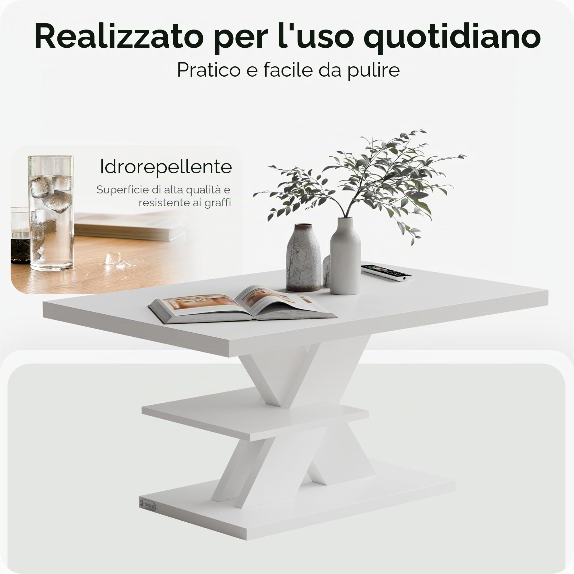Casaria® Tavolino Detroit 90x60x45cm da Divano 2 Ripiani in Legno Carico Max 50kg Antigraffio Tavolo da Caffé Soggiorno Design Moderno
