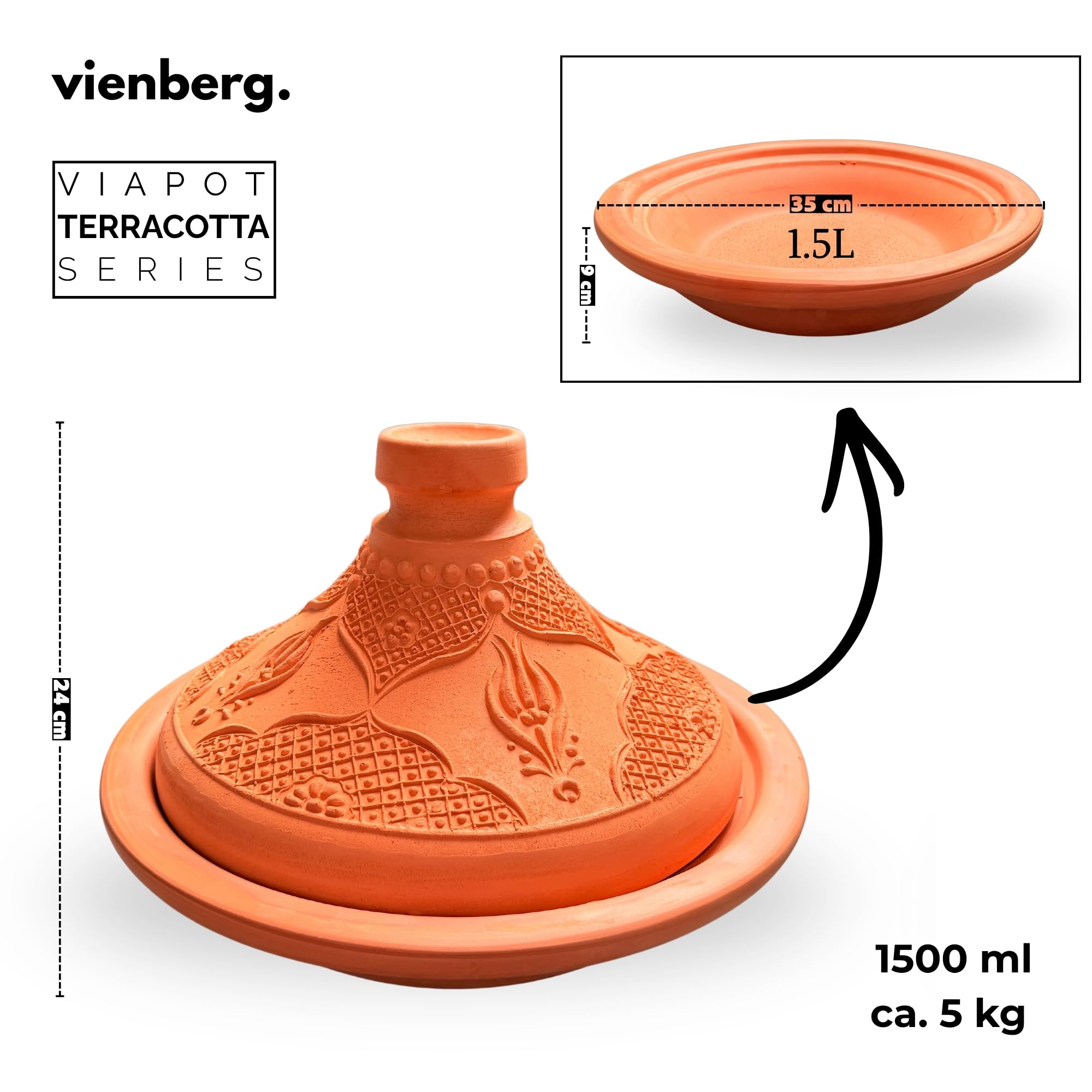 Tajine Schmortopf aus Ton, Granada Tontopf 29 cm, 3-5 Personen
