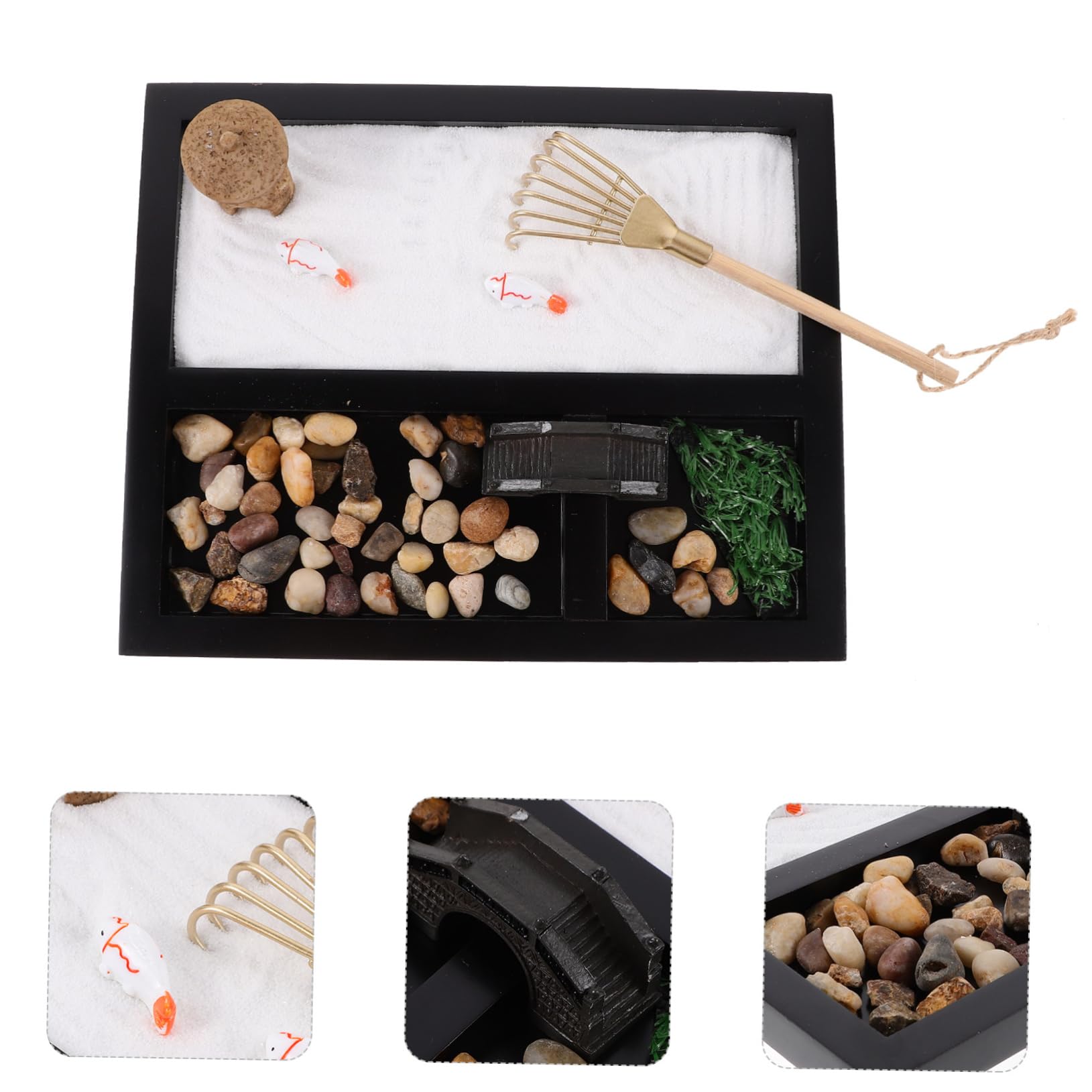 Generic Miniature Ocean Scene Zen Garden for Desktop Black Decorative Sandbox with Rakes Relief Fidget Toy Decor Unique Idea