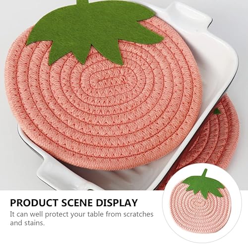 Miniatura 8 de Hemoton 1 almohadilla de cuenco aislada en forma de fresa, posavasos tejidos de algodón creativo, tapete de mesa antideslizante para comedor