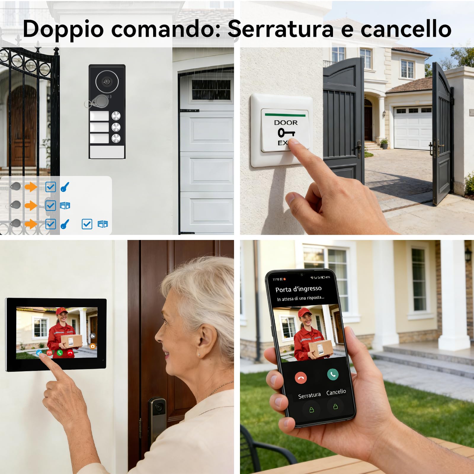 Videocitofono cablato con 3 Monitor Touch da 7 Pollici, Pannello Esterno con Telecamera, Campanello Video 2 Fili con Visione Notturna,Audio Bidirezionale, per 3 Famiglie