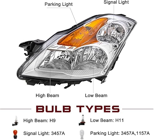 Miniatura 2 de JSBOYAT Repuesto de montaje de faros halógenos para Nissan Altima 2007-2009 de 4 puertas sedán, carcasa cromada con reflector ámbar