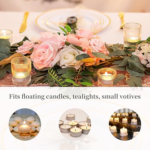 Miniatura 27 de Hewory Portavelas de cristal de candelita de cristal: 8 portavelas votivas ámbar, portavelas para velas de té, soportes acanalados para velas de té