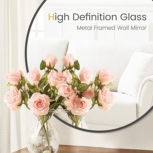 Miniatura 114 de HOMECOOKIN Espejo de pared redondo de 32 pulgadas, espejo circular dorado para baño con marco de metal, espejo dorado redondo para decoración