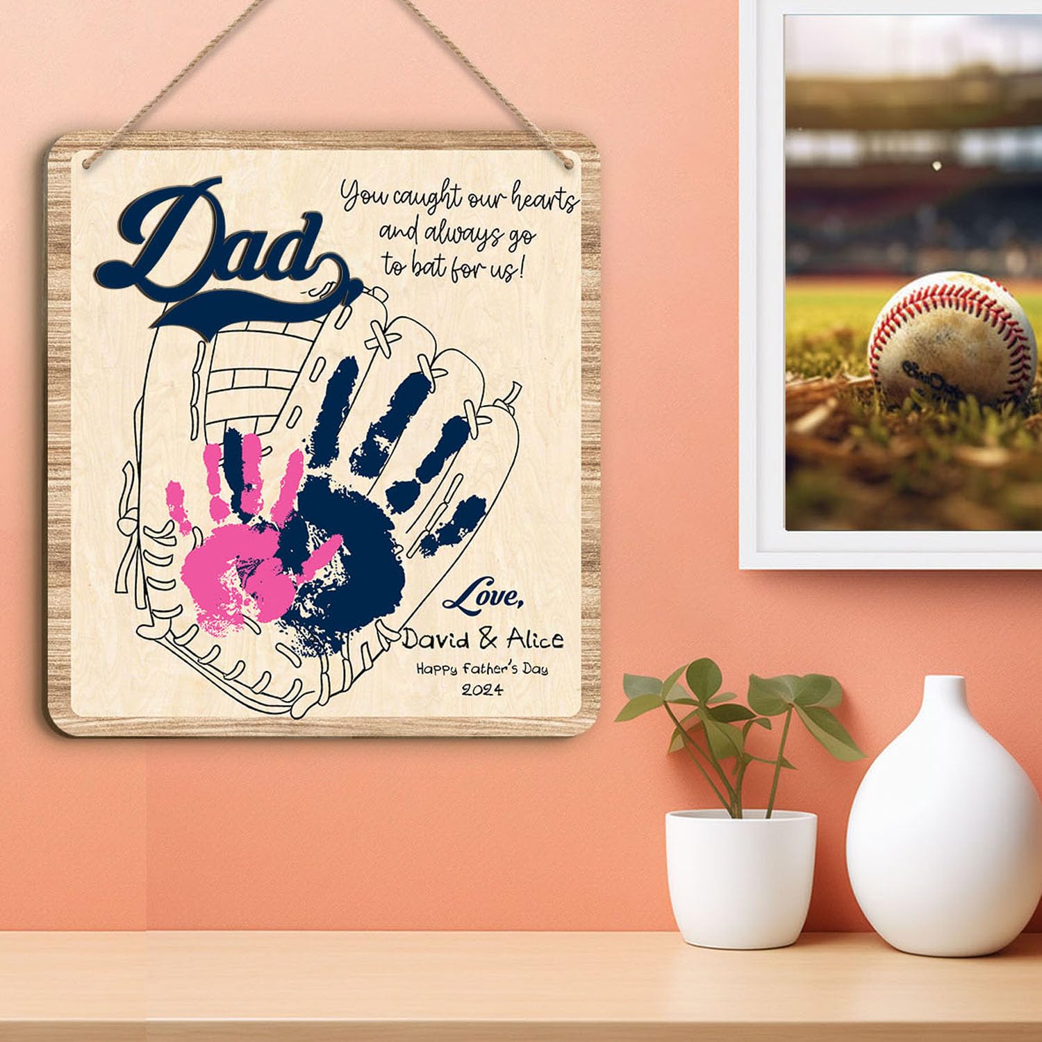 DIY Baseball Dad Handprints Sign, Custom Handprint Keepsake, Personalized Baby Baseball Glove Fathers Day Sign, DIY Kids Craft, Children Toddler Keepsake Handprint Art Gift, Boy Baseball Lovers Daddy