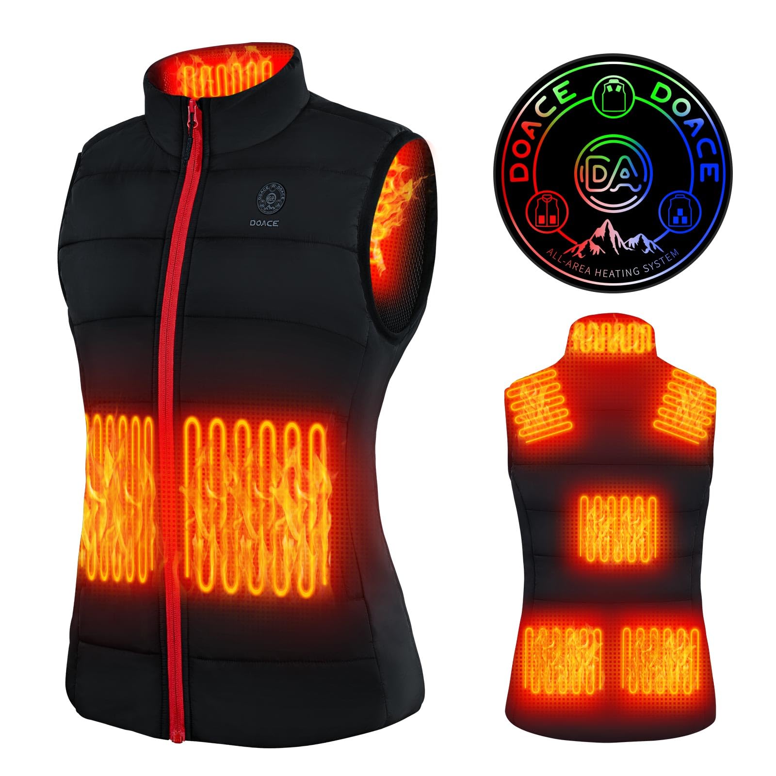 DOACE Heated Vest for Women and Men, Smart Electric Heating Vest Rechargeable, Warming Heated Jacket, Lightweight Heated Coat for Skiing Fishing Camping Hunting Motorcycle, Battery Not Included