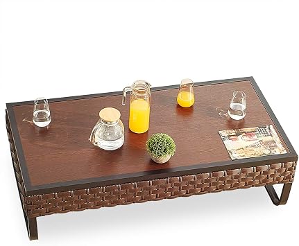 Rectangle Patio Coffee Table Outdoor Wicker Furniture with U Shape Steel Leg for Garden, Porch, Balcony, Deck 47.2" W x 23.6" D x 13.7" H