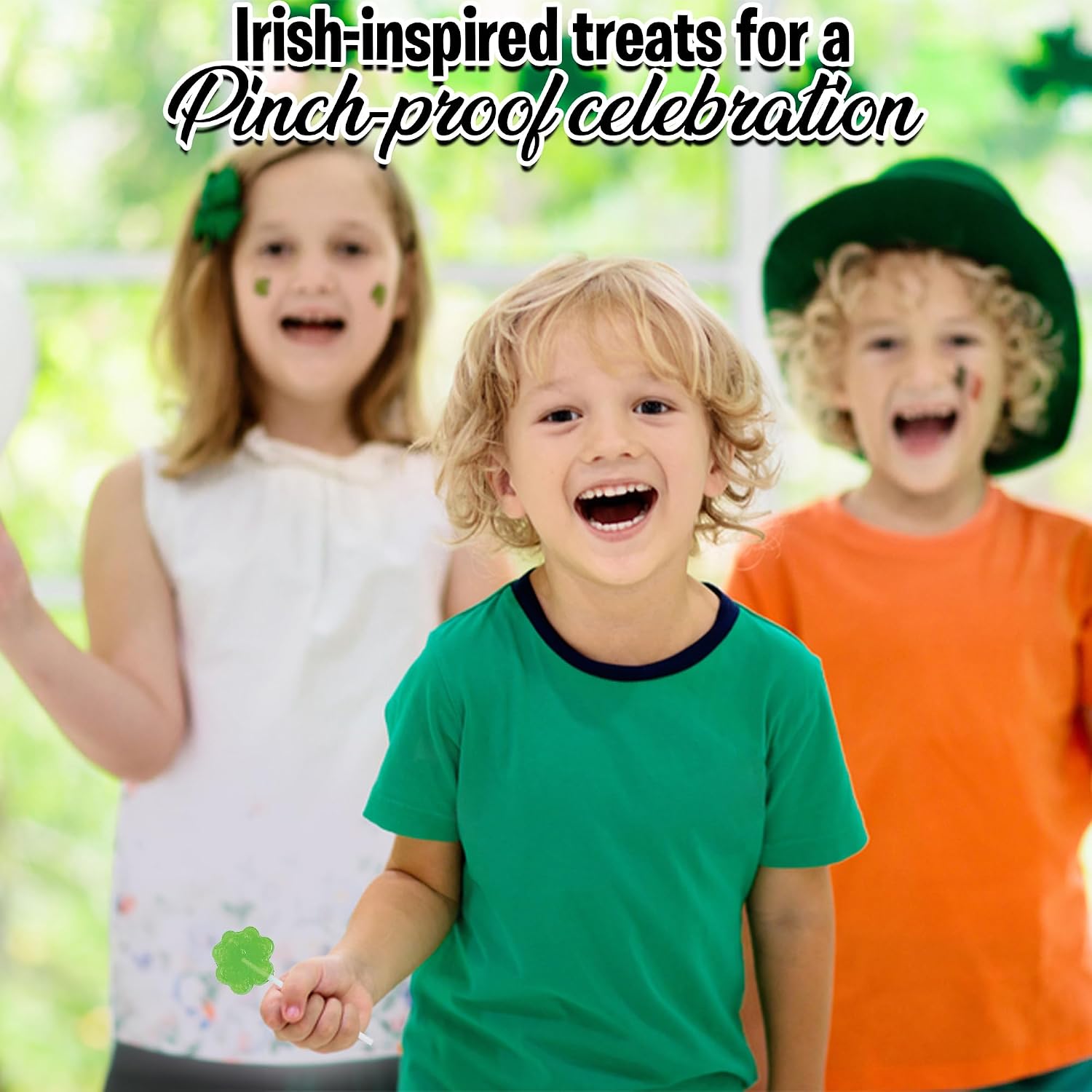 Fun Express Lollipops Bulk - 57 Green Shamrock Suckers Individually Wrapped for St Patricks Day Party Favors | Mini Lime Candy for Kids Celebrations, Irish Treats & Holiday Events | 1 lb Value Pack