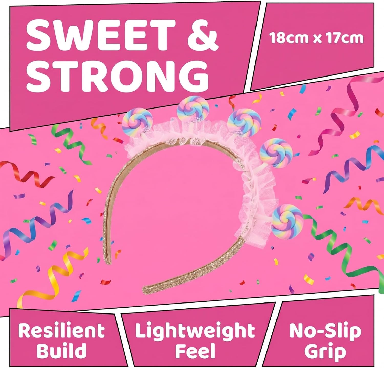 Lollipop Headband for Women And Girls - Sweet Candyland Candy Hair Clip Headpiece Hair Accessories - Pink Party Headdress Flexible Girls And Adult Lollipop Costume Party Candy Crown Photo Props