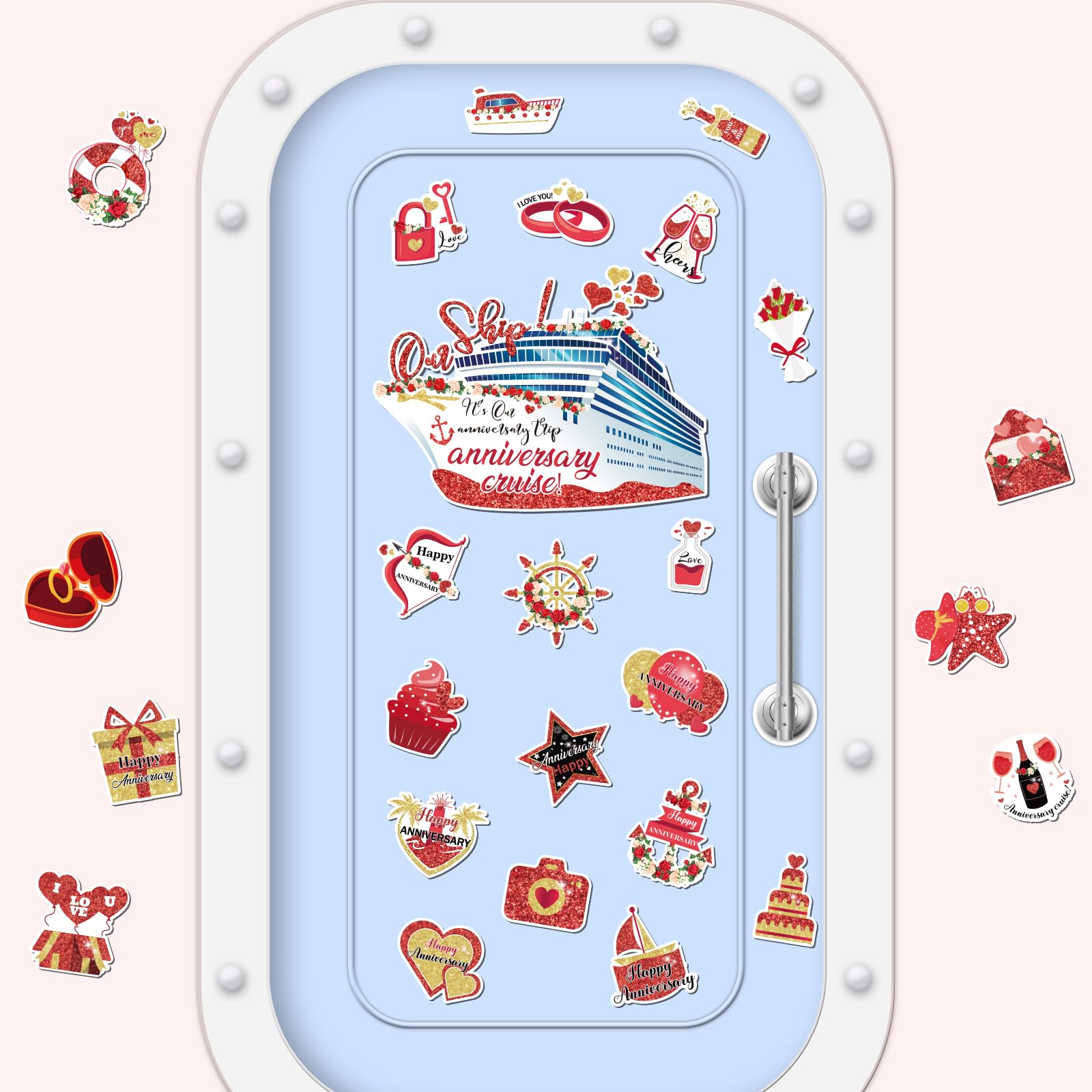 Cosmisun Couple Cruise Door Magnets - 4PCS Love Heart Decor For Carnival Cabin Door & Fridge