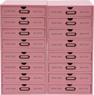 Desk Organizer with 4 Drawers, 4Pcs Wooden Apothecary Cabinet Desktop Storage Cabinet with Label Boxes, Makeup Organizer Filing Case for Office Bedroom Home, L19.7*W7*H19.7in, Pink