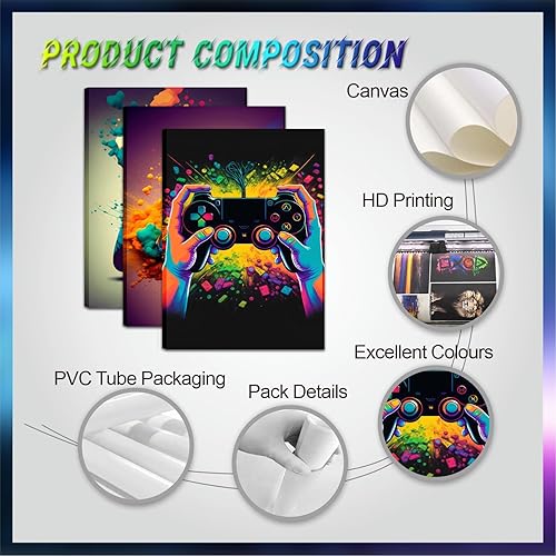 Miniatura 7 de Juego de 3 arte de pared para decoración de sala de juegos, control de videojuegos, decoración de pared, póster de lienzo para videojuegos,