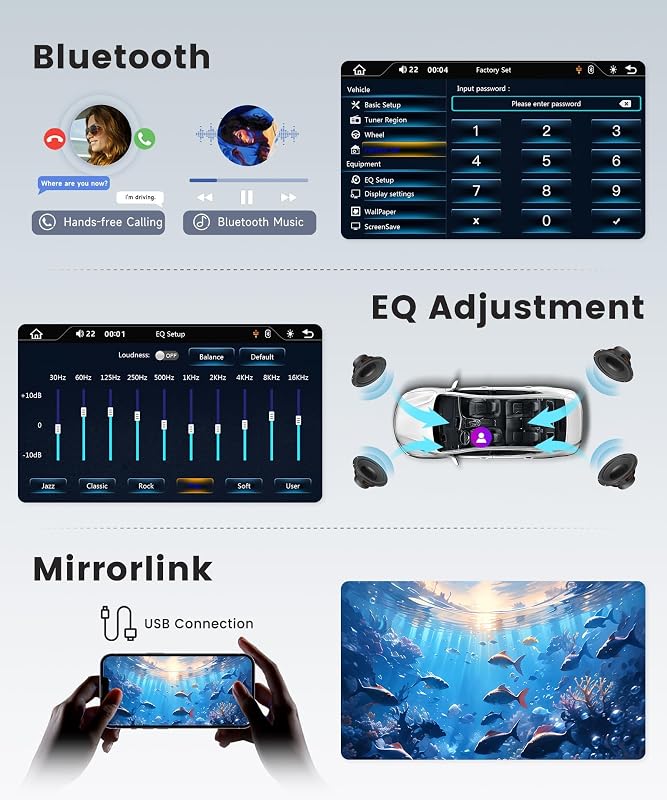 Podofo 1-DIN DAB+ Autórádió 7" Automatikusan Kihúzható Érintőképernyővel, Vezeték Nélküli CarPlay, Android Auto, Tolatókamera, BT, Kormányve