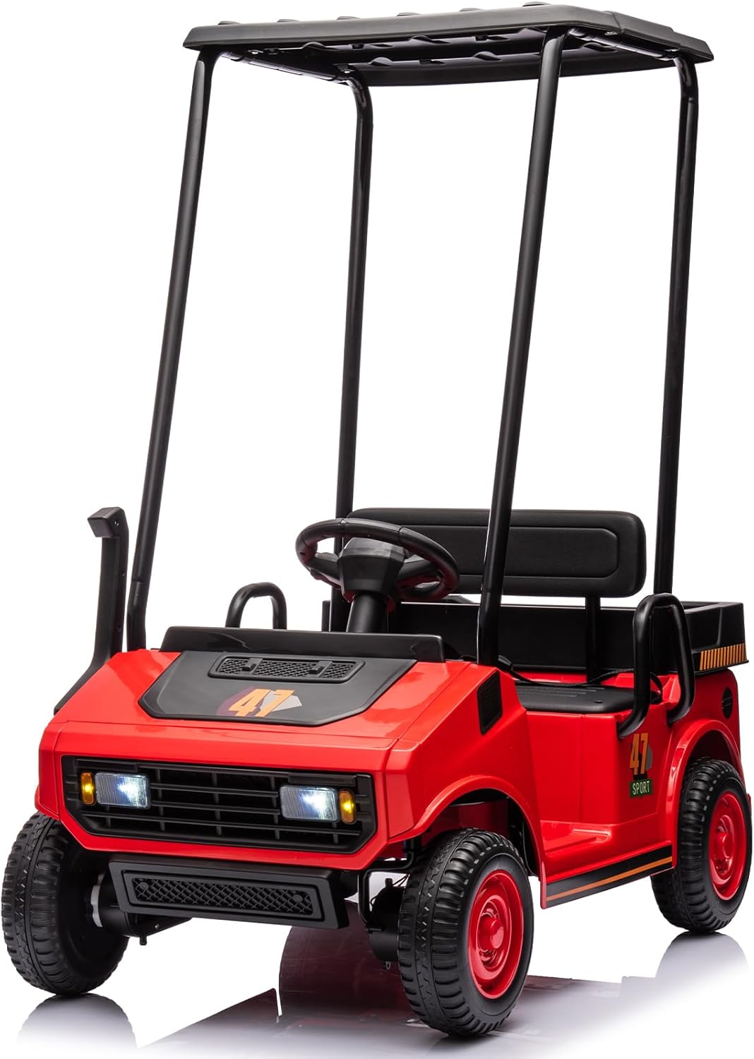 12V 7AH Golf Cart for Kids Boys Girls, Battery Powered Ride on Toys with Parent Remote Control, 2 Seater Ride on Golf Cart with Plastic Roof, Real Pedal, Music Player, Horn (White)
