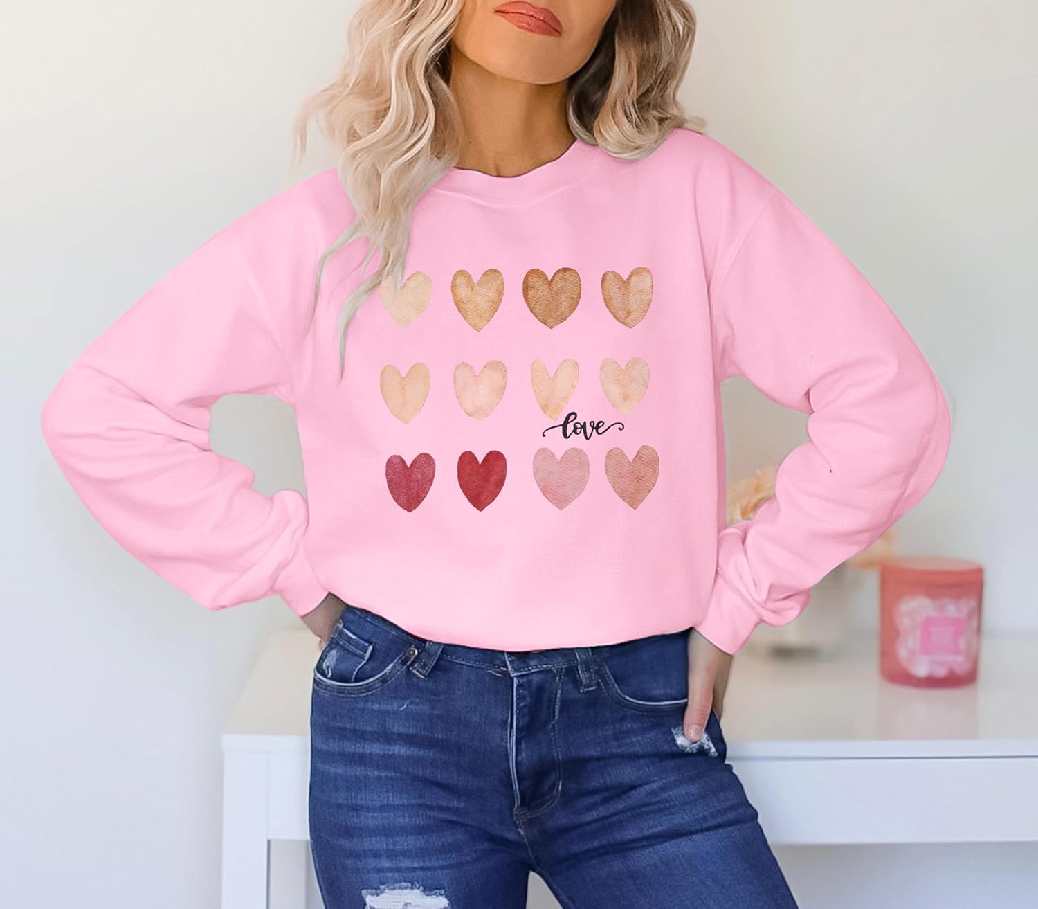 KNEYATTA Valentine Day Sweatshirts for Women Valentine Heart Sweatshirt Valentines Shirt Vintage Pullover Tops - Image 3