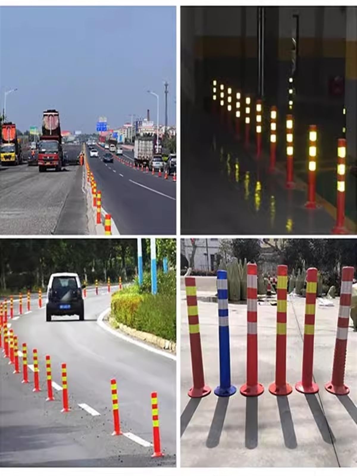 Poste de estacionamiento, Poste delimitador de Seguridad Vial de 29.5" - Barrera Duradera con 3 Collares Reflectantes, Ideal para estacionamientos, Obras de construcción y Postes de señaliza