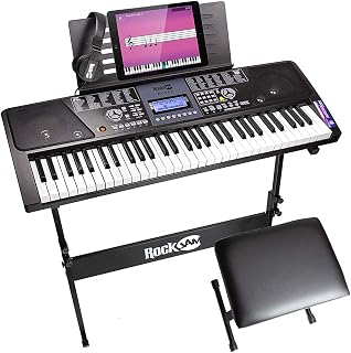 RockJam 61-Key Keyboard Piano Super Kit with Stand, Stool, Headphones, Note Stickers & Simply Piano Lessons