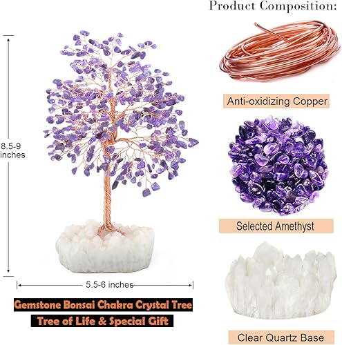 Miniatura 3 de MASGEMES Árbol de la vida con piedras preciosas, citrino natural con base de cuarzo transparente de fila, cristales curativos de chakras, energía