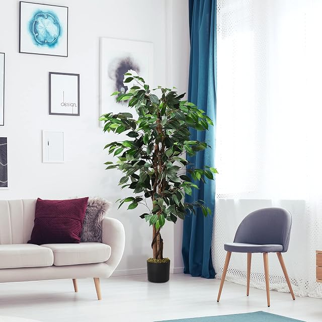 TANGZON 4FT/6FT Artificial Ficus Tree, Indoor Fake Ficus Plant in Pot with 504/1008 Lifelike Leaves, Replica Faux Potted Plant for Home Living Room Office Balcony Decor (120CM/4FT)