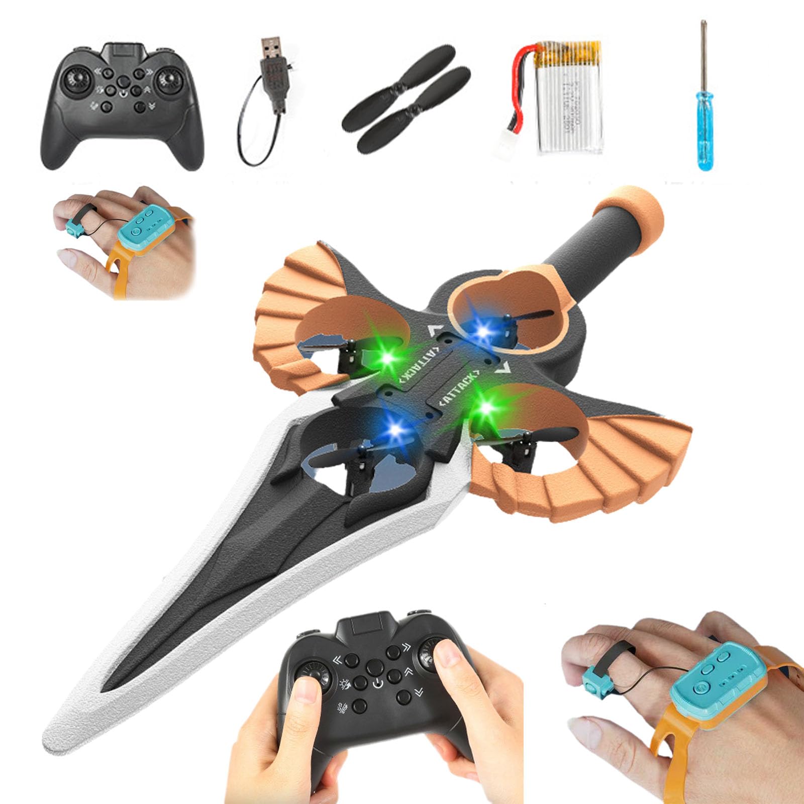 Flying Sword Rc Glider, Flying Sword Control By Hand, Remote Controlled Stunt, Drop-Resistant Material, 360° Stunt Flip, One-Button Lifting, Three-Speed Adjustment (bronze-TWO)-image-24