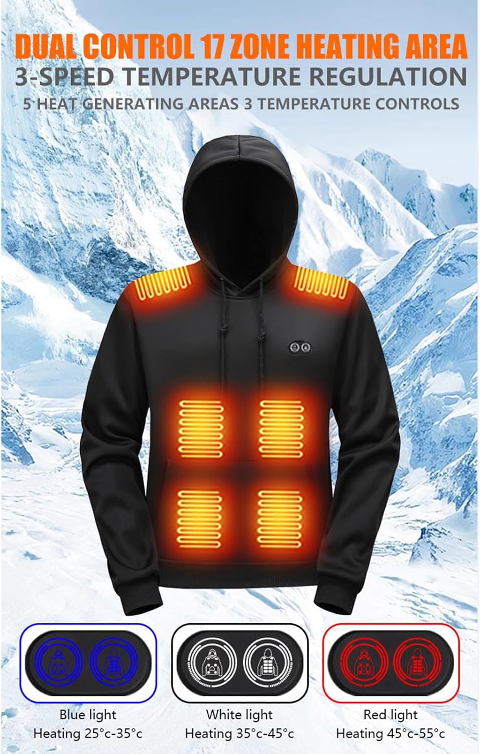Heated Hoodie for Men Winter Warm 29 Heating Zone Pullover Hoodies Heated Jacket Zip Up Sweatshirt Hooded Sweatshirt - Image 7