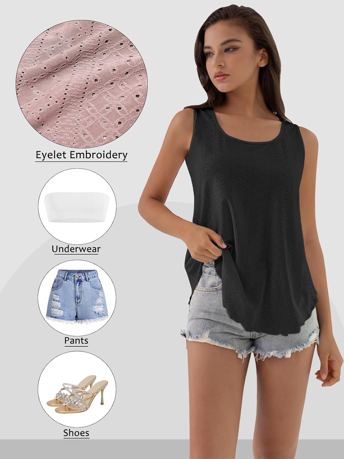 ATHMILE Womens Tank Tops Sleeveless Eyelet Embroidery Scoop Neck Loose Fit Casual Summer Flowy Beach - Image 5