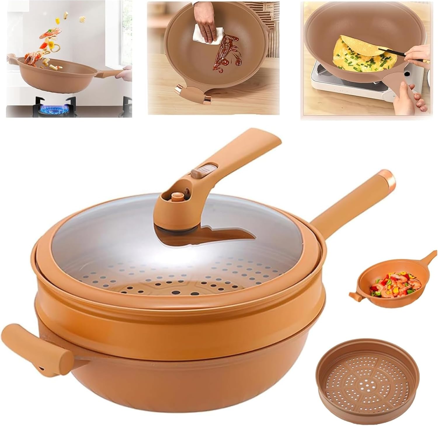 BIGJJIN Pottery Clay NonStick Micro Pressure Cooker, Multifunctional NonStick
