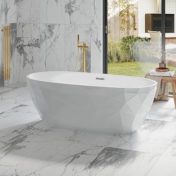 Freestanding Bathtub 59 inch Acrylic Soaking Tub for Bathroom Remodel, Home Spa Bath with Chrome Drain and Claw Feet, Comfortable Deep Soaking for Adults