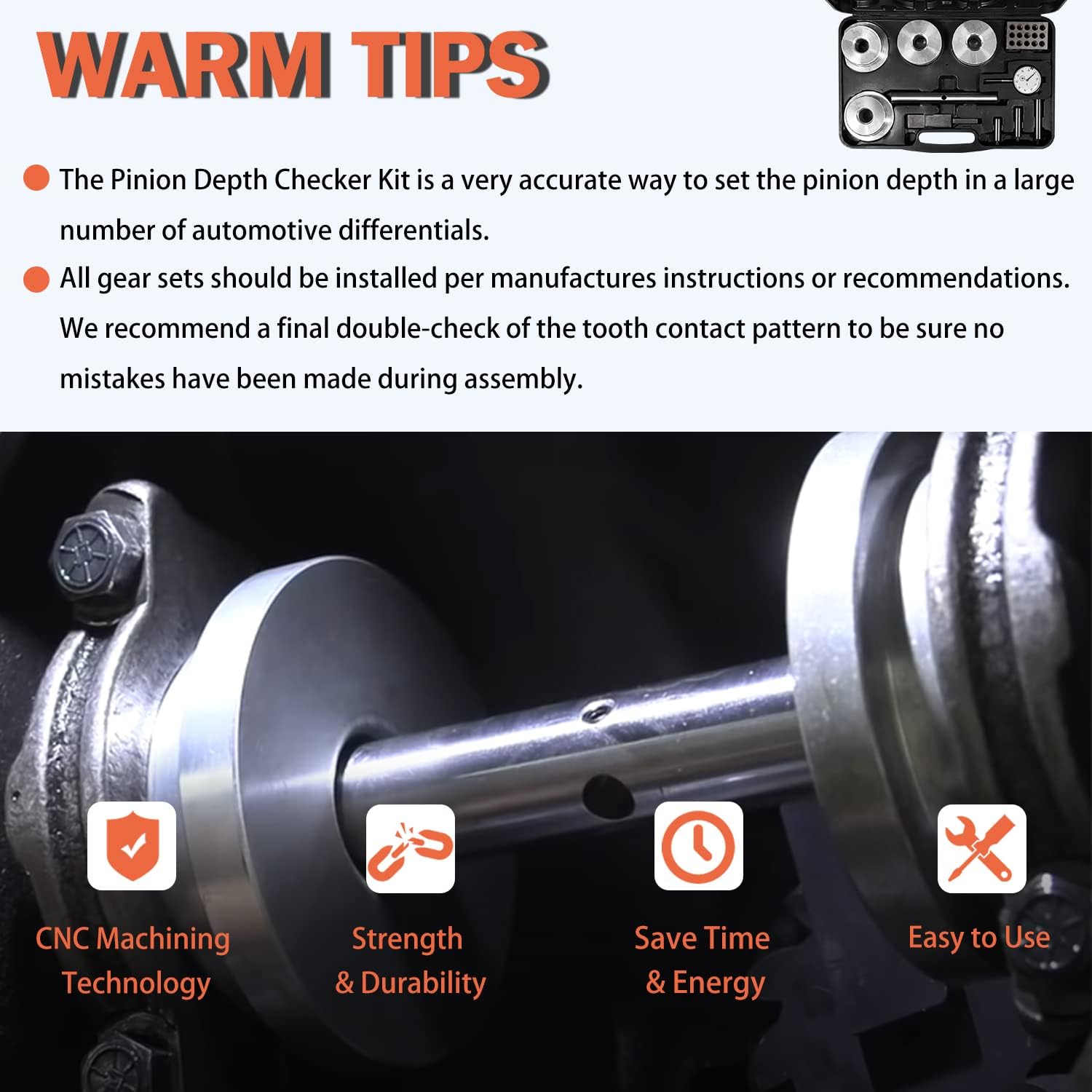 Differential Pinion Depth Checker Kit Gauge Tool Compatible with GM 10-14 Bolts, Ford 7.5" 8” 8.8” 9”, Dana 30-80, Chrysler And Most Differentials Replacement for T&D 11001 Pinion Depth Checker