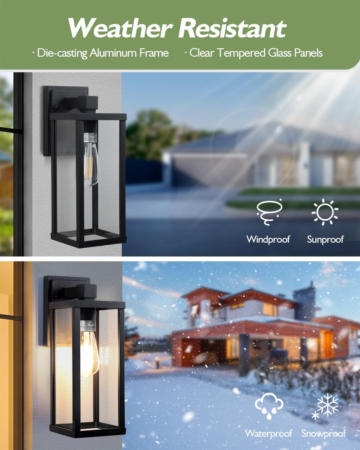 LITFIT 14'' Outdoor Light Fixtures Wall Mount, Matte Black Aluminum Wall Lantern, Hardwired Outside Sconce Lights for House, Front Door, Porch, Garage, 2-Pack, Bulbs Not Included