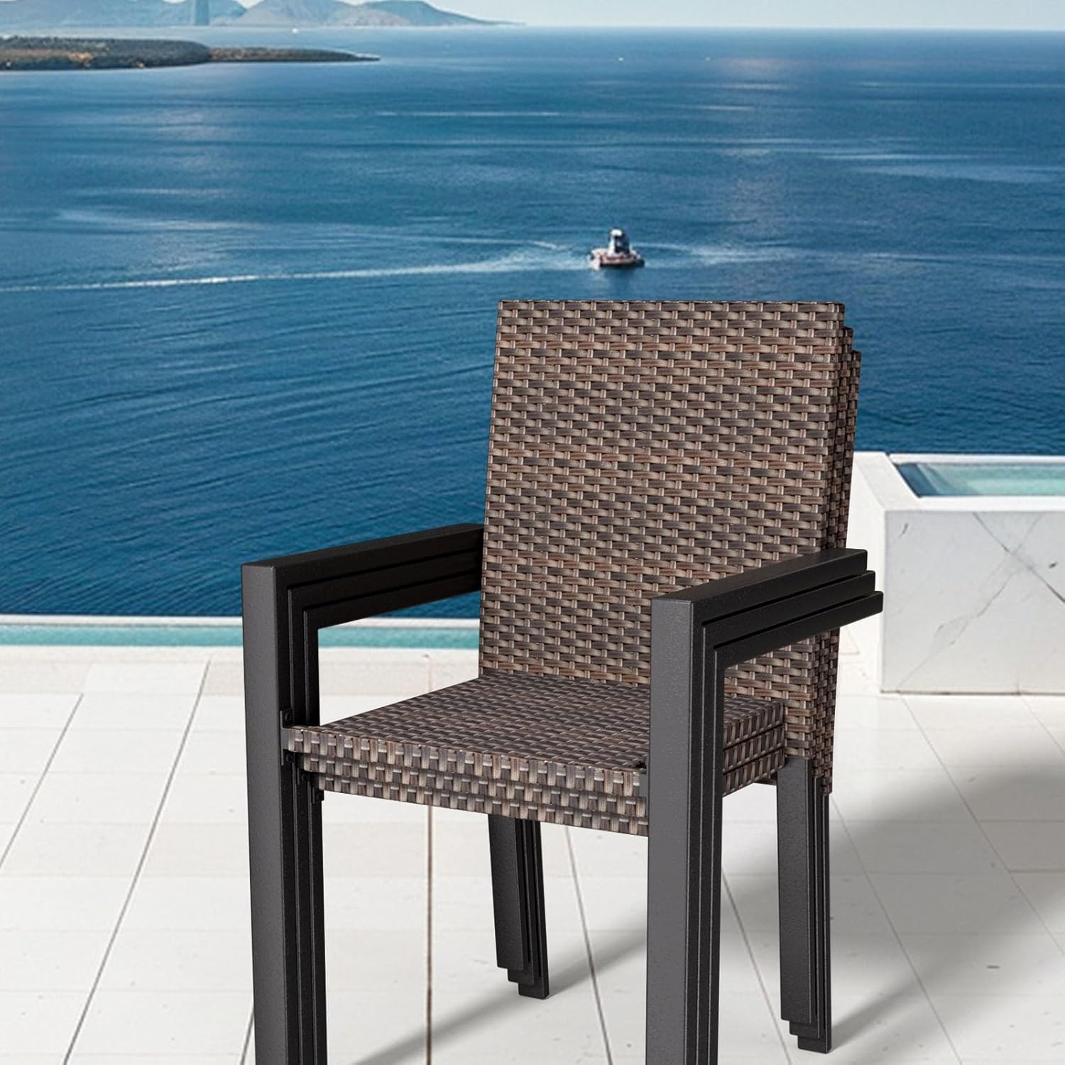 SHGJ&SOFT Set of 2 Wicker Chair, Stackable Outdoor Dining Chair Steel Frame for Porch Camping Pool Beach Deck Lawn Garden (Brown, 2PC)