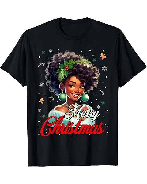 Black African Girl American Melanin Christmas Santa Xmas T-Shirt